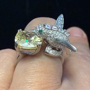 Sterling Silver Bird bypass Ring with cytrine Gemstone